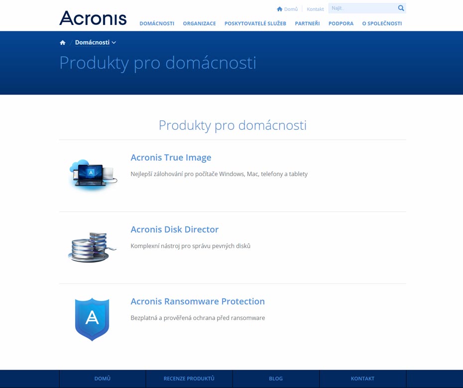 Vista previa del sitio web de Acronis